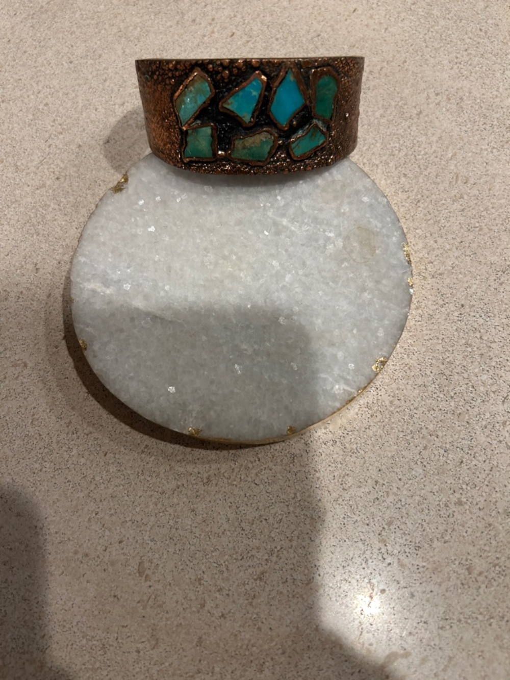 Turquoise Mosaic Copper Accent Bangle vintage Bell Trading Post SW Coastal